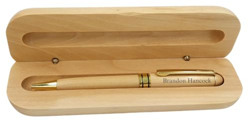 Stylos personnalisés avec nom – Ensemble de stylos de luxe gravés sur mesure, stylos à bille et stylos plume en bois et bronze, coffret cadeau élégant, cadeaux de bureau pour homme et femme (stylo à