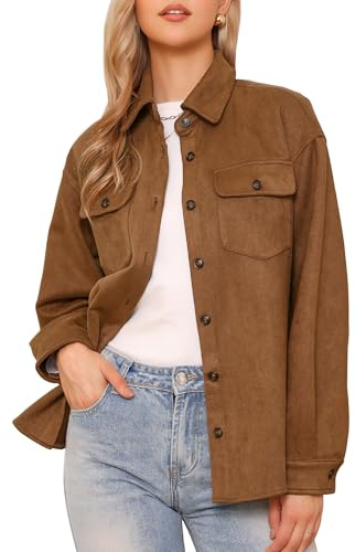 Allegra K Veste en Faux Daim Femme Col Rabattu Manches Longues Blouson Décontractée Boutonnée Vintage