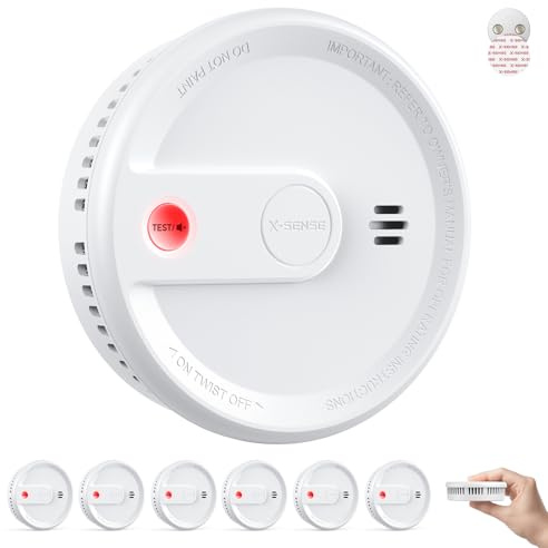 X-Sense 6 detectores de humo con batería de 10 años, con soporte magnético, en espera sin parpadeo LED, botón de prueba/silencio, ultrafino, XS0G-SN
