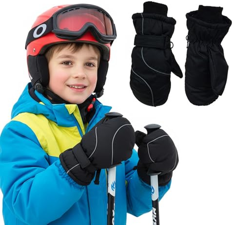 Aurafly Gants de Ski Enfant, Moufles de Ski Fille Garçon Chaud Étanches Hiver Velo Gants Chaud Sports de Plein Air Gant d’Hiver Coupe-Vent Imperméables pour 5-12 Ans Garçon Fille Randonnée Cyclisme