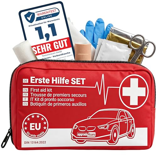 Upgrade4cars Auto Verbandskasten 2026 DIN 13164 Erste Hilfe Set Europaweit Gültig | Verbandtasche auch für Zuhause & Unterwegs