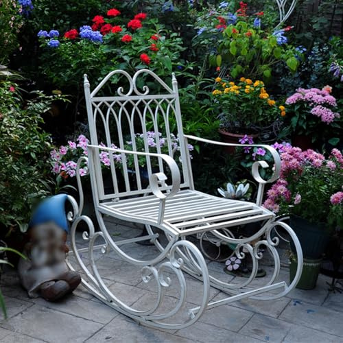 Chaise à bascule en fer forgé – Banc de jardin élégant pour terrasse et cour – Siège de loisirs confortable pour la détente et la décoration
