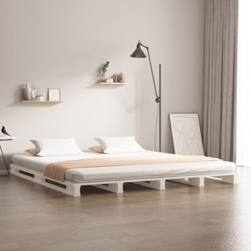 INLIFE Lit de Palette Blanc 135x190 cm Bois de pin Massif Double