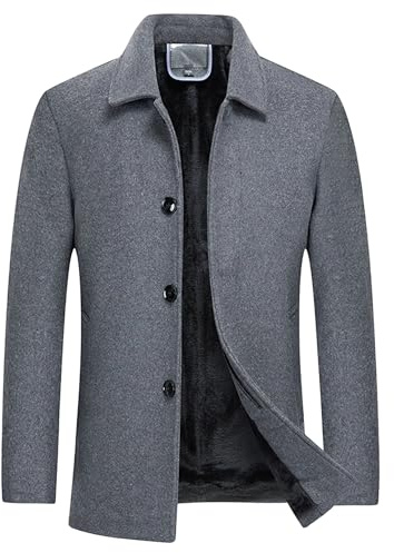 Herr-ullblandning enkelknäppt ärtkappa mitt lång vinter pethoat ytterrock business lapel smal trenchcoat för män, Grå, XL