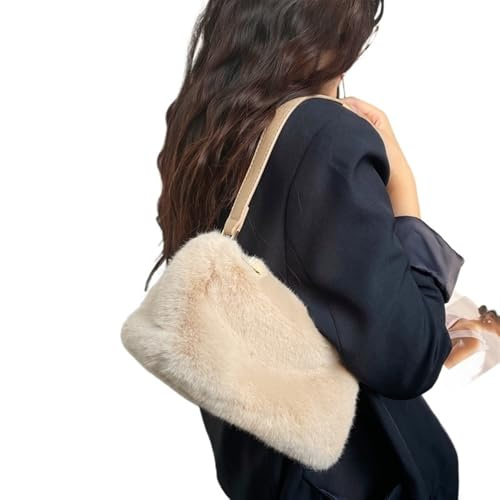 Générique Plyschväskor för kvinnor, vinterhandväska, päls, crossbody-väska, elegant, plysch, stor kapacitet, ledig väska