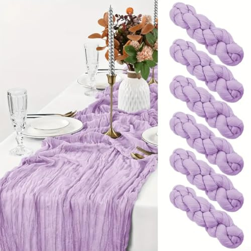 Uppsättning av 6 bordslöpare bomull boho grädde 43 x 274 cm (ljuslila) | Tillverkad av högkvalitativ polyester, skrynkelfritt utseende, fållade kanter, slitstarka, lätt att rengöra