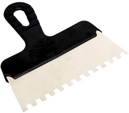 Toolty Professional Stainless Steel Notched Taping Knife, Tiling Trowel, Plastering Trowel -600mm, 4x4mm - for Adhesive mortars - Plastic Handle, Tile, Tiling, Adhesive, DIY - TLTY-0972