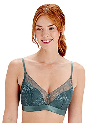 Pretty Polly Women's Botanical Lace Wireless Triangle Bra-Light Padding- Everyday Basic or Lounge, Grey (Sage), 30D, 1 Piece