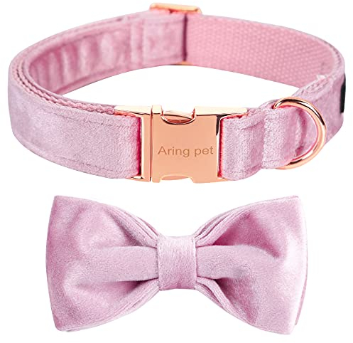 ARING PET Samt Hundehalsband - Entzückende rosa Fliege Hundehalsbänder, einstellbare weiche und Bequeme Samt-Halsbänder Geschenke für kleine mittlere große Hunde