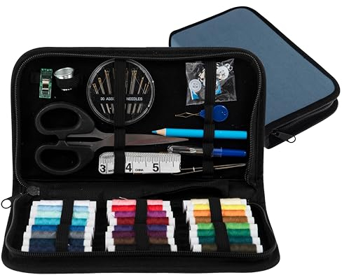Trimits Essentials Kit de costura - Estuche portátil para adultos, principiantes, bricolaje, hogar, viajes, emergencia, reparación de botones y arreglos de ropa con agujas de hilo, tijeras, botones de
