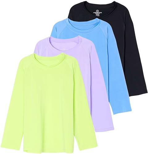 Real Essentials 4 Pack: Girls’ Rash Guard Swim Shirts – Long Sleeve UPF Sun Protection Tops, M (8-10)