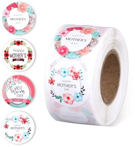 500 Adesivi per la Festa Della Mamma, Etichette Rotonde da 2,5 cm per la Festa Della Mamma Sigilli per Buste Floreali per la Decorazione di Scatole Regalo con Biglietti da Busta