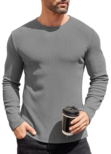 COOFANDY Men's Crew Neck Jumper Slim Fit Lightweight Sweatshirts Knitted Casual Sweater Pullover Light Gray XL