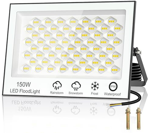 wowspeed 150W LED Fluter Außen, 15000LM Superhell, 6500K Kaltweiß, IP66 Wasserdicht, 1 Stück, Modern, Outdoor, Garten, Auffahrt, Garage, Flur