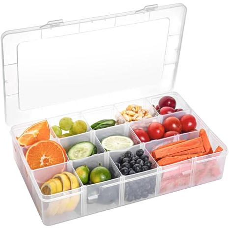 ZephyrHome Snacktablett mit 15 Fächern, Tragbare Reise-Snackbox aus Kunststoff mit Verstellbaren Fächern und Deckel, Geeignet für Süßigkeiten, Nüsse und Snacks, Ideal für Ausgehen, Reisen und Partys