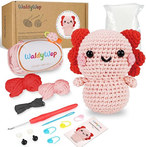 WaldyWop Crochet Kit for Beginners Adults, Wobbles Crochet Animal Kit, Complete Starter Knitting Set w/Step-by-Step Video Tutorials, Easy Yarn (Extra 40%), Hook - DIY Craft Kits, Gifts for Women