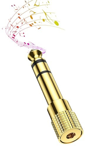 HDXH 1 adaptateur pour prise casque, prise audio 3,5 mm vers 6,35 mm, adaptateur casque, pour mixeur, guitare électrique, clavier, piano, récepteur AV, récepteur Dolby Panoramique, etc. (doré)