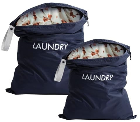 Lot de 2 sacs à linge - 45 x 60 cm - 35 x 55 cm - Étanche - Avec fermeture éclair - Pliable - Sac de rangement pour le linge sale - Pour les voyages, les vacances, les vêtements - Facile à transporter