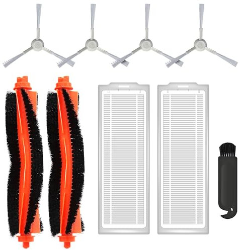 BekabA 9-teiliges Zubehör-Set für Xiaomi Robot Vacuum S12/S10 EU, 2 orangefarbene Hauptbürsten, 2 HEPA-Filter, 4 Seitenbürsten, Ersatzset für Xiaomi Vacuum-Mop 2S/P/Pro/V2/V3/SE
