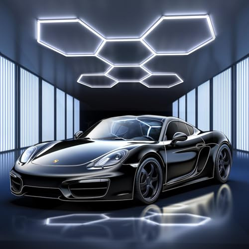 Plafoniera LED esagonale, 6 Hexs Illuminazione per garage Illuminazione per officina LED, luci tubolari collegabili 6500K per salone auto, autolavaggio, officina, magazzino, seminterrato, esposizione