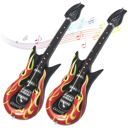 2 StüCk Luftgitarren Zum Aufblasen,Aufblasbare Gitarre,Cooles Flammen Design,Einfach Aufzublasen FüR Party Fasching Dekoration