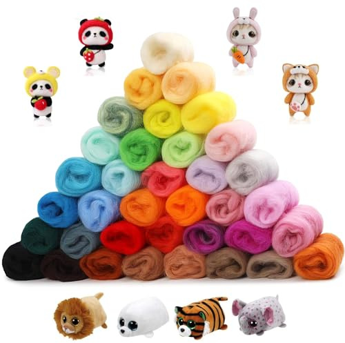 But Oswetf Kit Fieltro Lana 36 Colores, 108 g Lana de Fieltro para Fieltrar en Seco, Lanas Fieltros para Fieltrar en Húmedo, Proyectos de Manualidades DIY Kit de iniciación para Principiantes