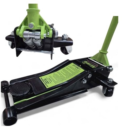 Cric Auto Sollevatore idraulico Crick Professionale 5T. 5000kg Ribassato Doppio Pistone, Ruote Bidirezionali a Cuscinetto 75MM - Sollevatore Idraulico Auto Pro