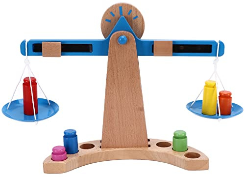 Rosvola TräVåg Leksaksset Pedagogisk Våg med Färgglada Vikter för Barn Från 3 år Bokträ 27 X 21 Cm