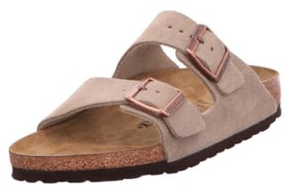 Birkenstock Classic Arizona Leder, Unisex-Erwachsene Pantoletten, Grau (Taupe), 42 EU
