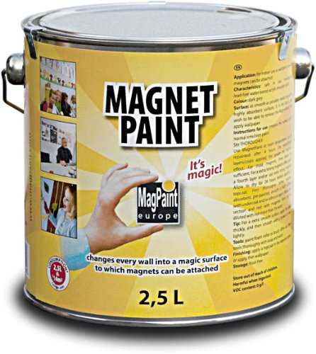 MagPaint - Magnetic Paint - Water Based Acrylic Paint - Strong Magnetic Pull - Perfect for Sticking Up Notes, Memos & Photos - Safe & Child-Friendly - Dark Grey - 5m² Coverage, 2.5L