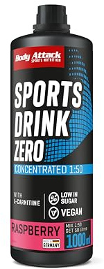 Body Attack Zero Sports Drink Himbeere 1000 ml / 200 Portionen - Made in Germany - Energy Drink Konzentrat - Veganer Sirup zuckerarm, fettarm - Für Softdrinks mit Vitaminen & Mineralstoffen