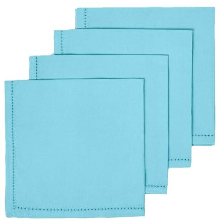HOMESCAPES Servilletas de Tela Azul Claro, Juego de 4 servilletas con Dobladillo Hueco, 45 x 45 cm, servilletas de Mesa de 100% algodón, Lavables y Reutilizables
