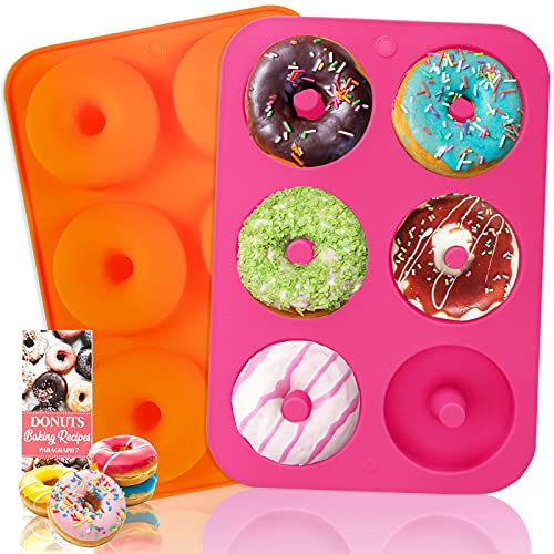 HEHALI LoveS (2pcs) 6-Cavity Silicone Donut Baking Pan/Non-Stick Donut Molds, Dishwasher, Oven, Microwave, Freezer Safe