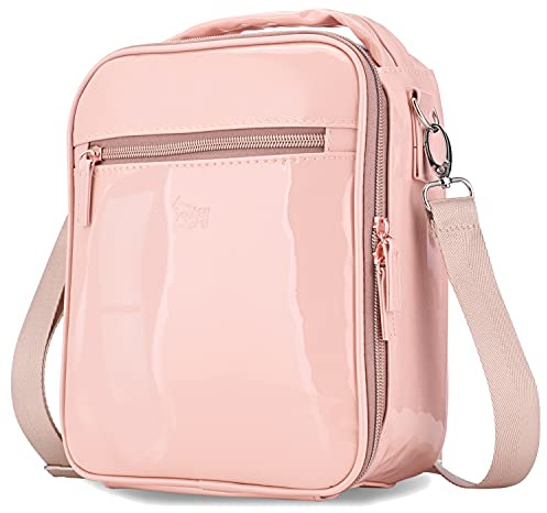 yookee home Waterproof Lunch Bag for Girls Cute Kids Lunch Bag Shiny Pink Lunch Bags with Shoulder Strap and Pocket for Teen Girls Insulated Lunch Cooler Bag for School Outdoor Travel