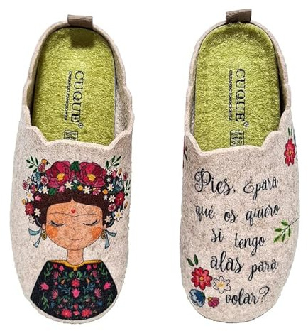 Zapatillas casa mujer fieltro Frida cómodas frase bonita - Garantía de calidad (numeric_37)
