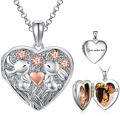 SOULMEET hjärta/rund form medaljong halsband sterlingsilver halsband håller bild foton personlig foto hänge halsband för kvinnor flickor, Sterlingsilver, Ingen ädelsten