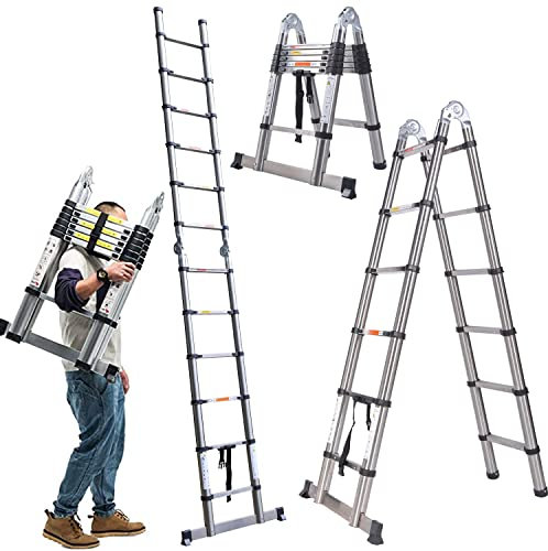 ZanGe 3.8M Telescopic A-Frame Retractable Extension Multi Purpose Household Stainless Steel Foldable Telescoping Multifunctional DIY Home Attic Loft Tools Combination Ladder