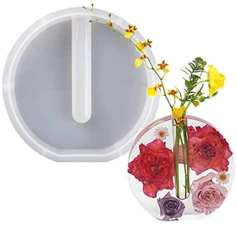 ACAREY Epoxidharz Formen Vase Silikon, Groß Blumenvase Silikonform Gießform Harz Formen mit 5 Reagenzgläser, Vermehrungsstation Silikonformen Epoxidharz für DIY Hydroponik, Tischdeko, Dekovase (Rund)