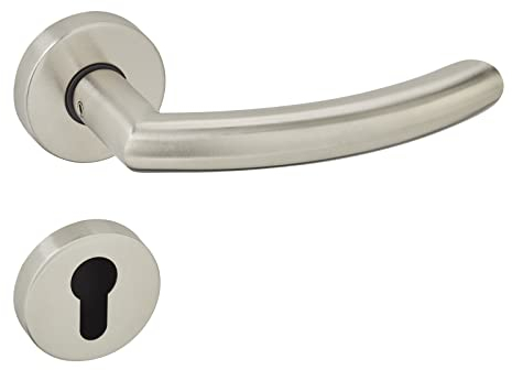 1 Set di maniglia a leva LINUS cilindro profilo spazzolato (PZ) Maniglie per porte su rosetta rotonda Set maniglia a leva con materiale di fissaggio di Sotech