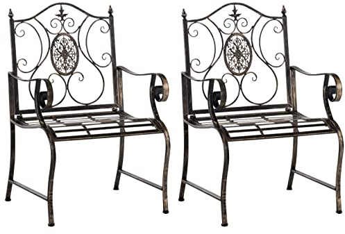 CLP 2er Set Gartenstühle Punjab im Landhausstil I Eisenstuhl lackiert I Gartensessel besonders stabil, Farbe:Bronze