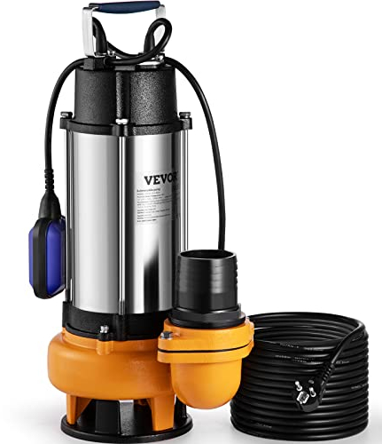 VEVOR Pompe de Relevage Eaux Chargées 2200 W Pompe d’Évacuation pour Eaux Chargées, 1000 L/min Pompe Vide Piscine Cave Fosse Septique Pompe Immergée Pompe Submersible pour Pomper Eaux Sales Eaux Usées