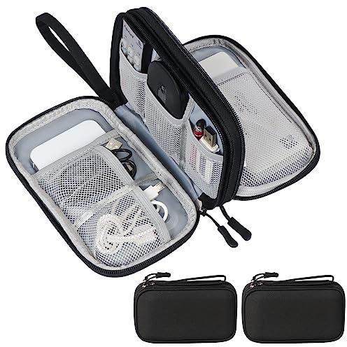 Skycase 2 Stück Kabeltasche Organizer – Kompakt & Praktisch für USB-Ladekabel, Powerbank, Kopfhörer & Elektronikzubehör – Reisegepäck-Organizer, Schwarz