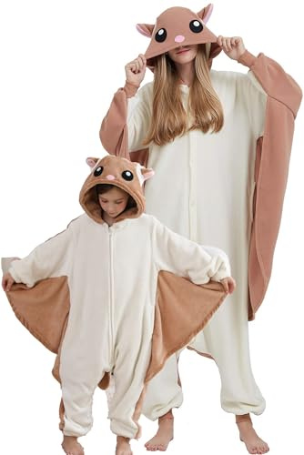 DarkCom Animal Onesie for Kids,Flannel Cosplay Flying Squirrel Halloween Costume Parent-Child Sleepwear for Girls Boys 10-11 Years