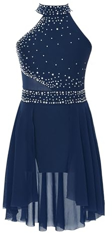 Alvivi Maillot de Patinaje Artístico para Niña sin Mangas Maillot Ballet con Falda Tul Vestido Brillante de Baile Lírico Gimnástico Disfraz de Bailarina Ballet 5-16 Años B Azul Marino 11-12 años