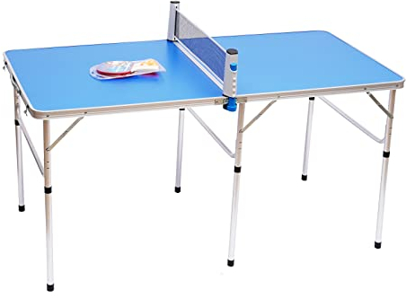 TONFEION Tischtennisplatte 152x76x76 cm, Ping Pong Tisch, Mini Tischtennis Platte Tischtennisplatte klappbar mit Tischtennis Netz Schläger und Bälle (Blau, Silber)
