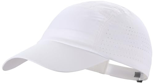 Decentron Mens Performance Baseball Cap for Running & Golf Sun Protection Quick Dry Fit Hat White