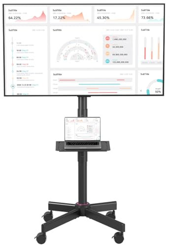 NearHub Support TV mobile à roulettes pour téléviseurs à écran plat ou incurvé LCD LED de 23 à 60 pouces, chariot TV inclinable pouvant supporter jusqu'à 25 kg, support TV portable avec étagère pour