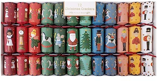 YöL 12 Santa Nutcracker Christmas Crackers - Multicoloured Deluxe Premium Design, Xmas Dinner Party Celebration
