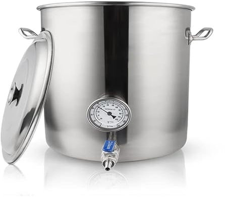 KUANGGE Braukessel in 5 Größen, Suppentopf, Kocheimer für die Küche mit Thermometer, Hahn, verzuckertes Bierfass für Bierbrauen, Ahornsirup, Suppentopf aus Edelstahl, 35 x 35 cm