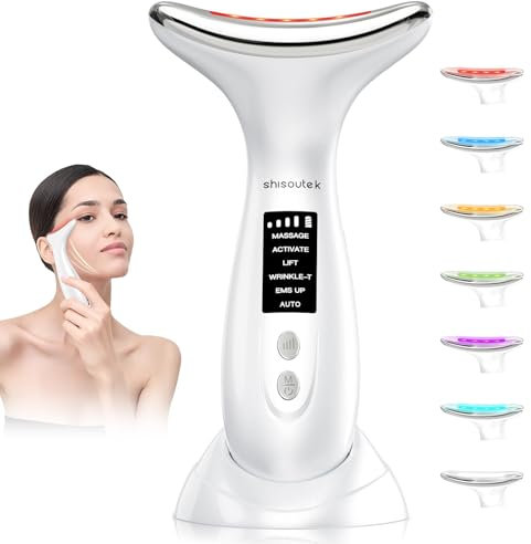Face Massager Facial Lifting Device: 6 Mode Electric Lift Skin Tightening Machine - 7 Color Led Beauty Microcurrent Therapy Wand Anti-Wrinkle - Anti-Aging Neck Chin 45°C Heat EMS Massage for Skin Care